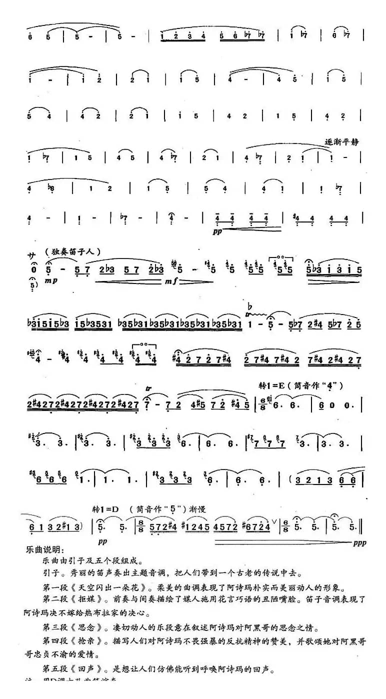 笛箫十级考级曲目：阿诗玛叙事诗