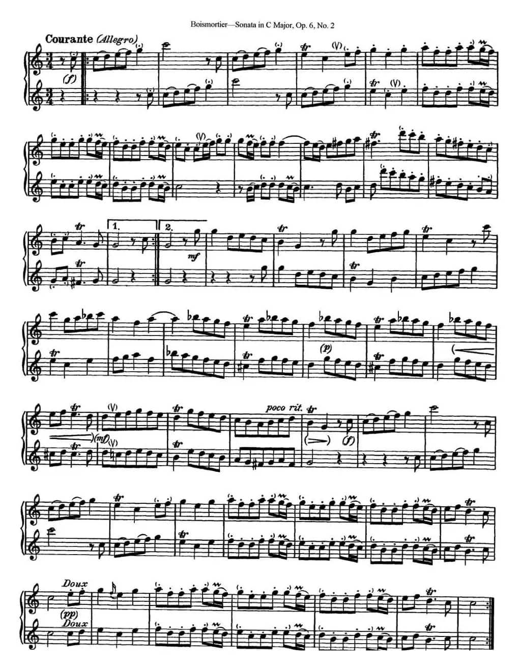 博伊斯卯绨C大调双长笛奏鸣曲Op.6（NO.2）