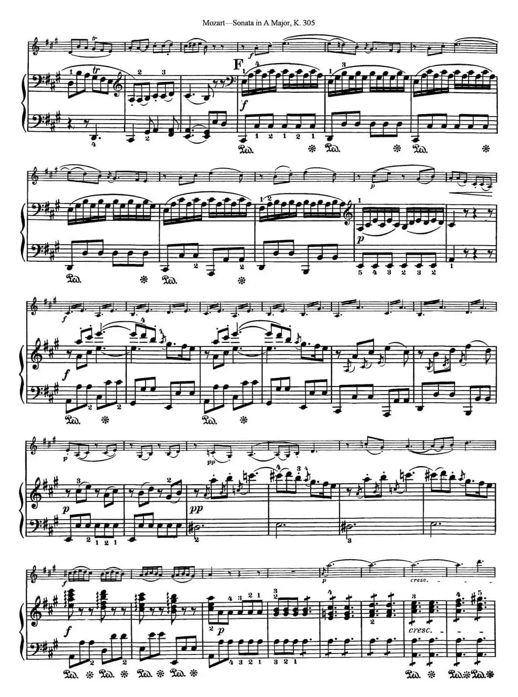 Violin Sonata in A Major K.305（小提琴+钢琴伴奏）