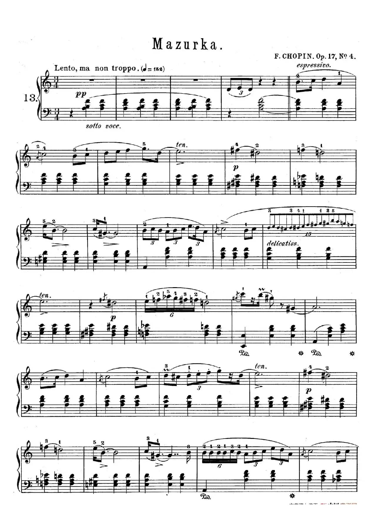 Quatre Mazurkas Op.17（4首玛祖卡舞曲·4）