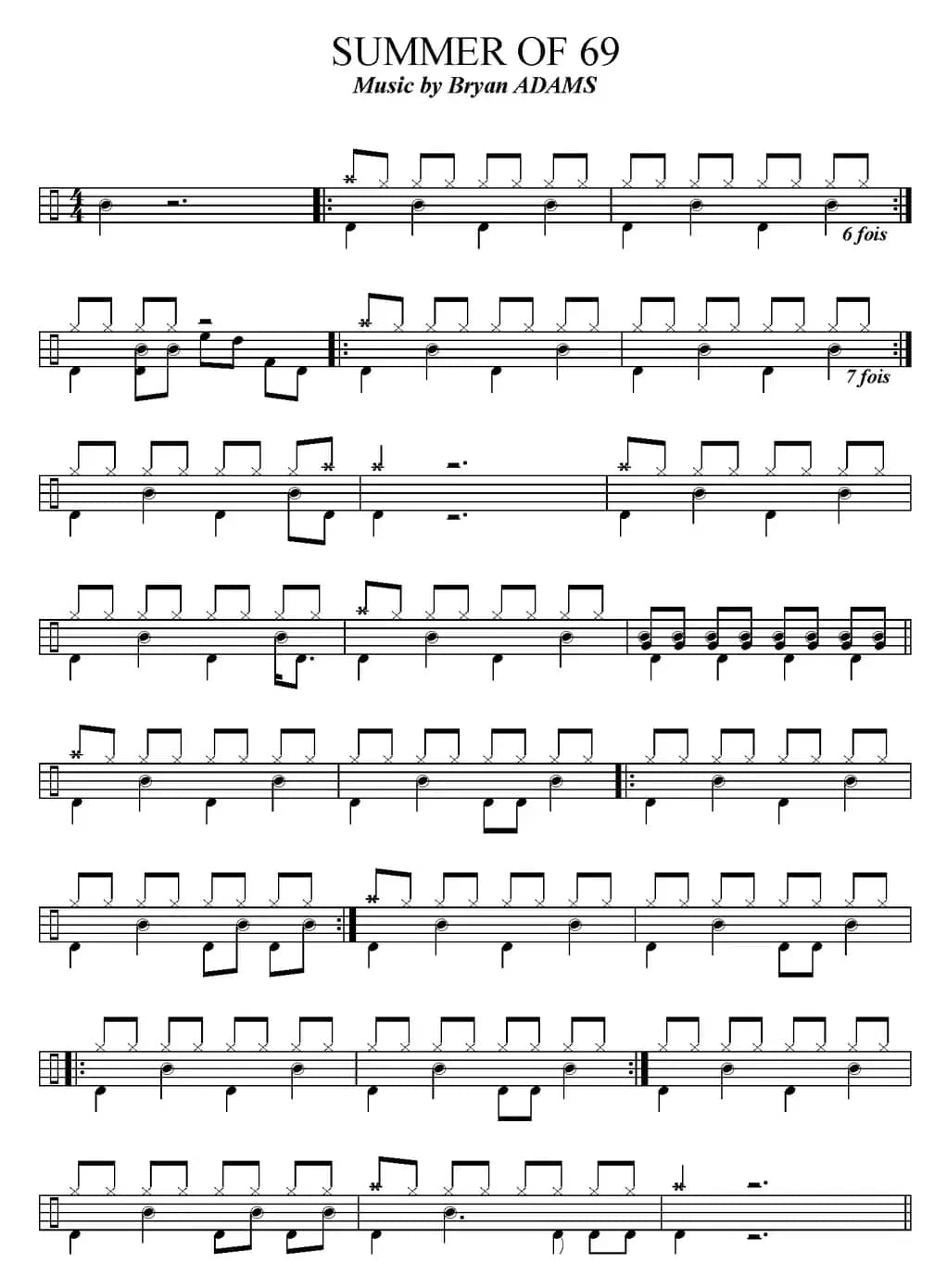 爵士鼓谱：Bryan Adams-Summer of 69