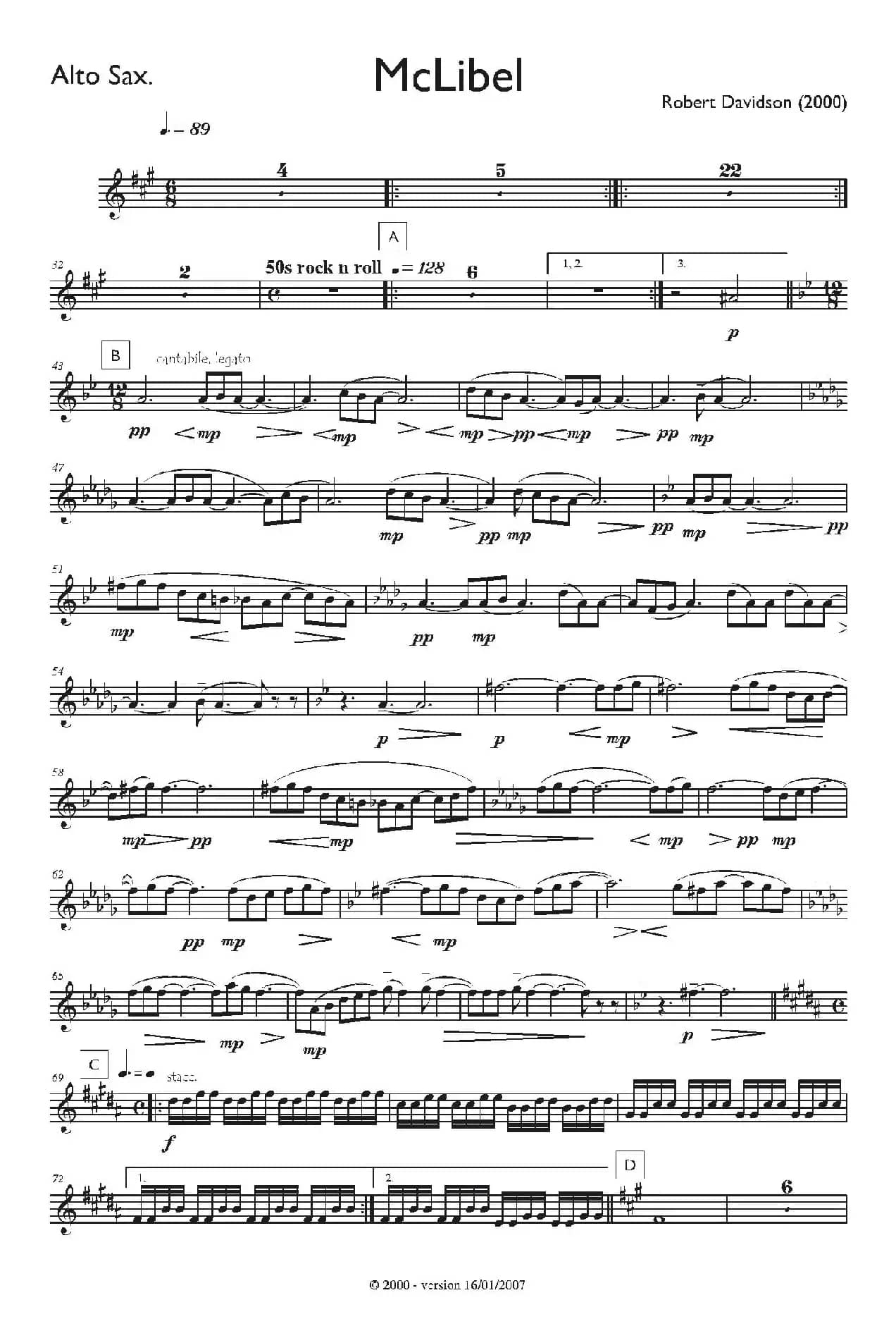 Mclibel（五重奏中音萨克斯分谱）