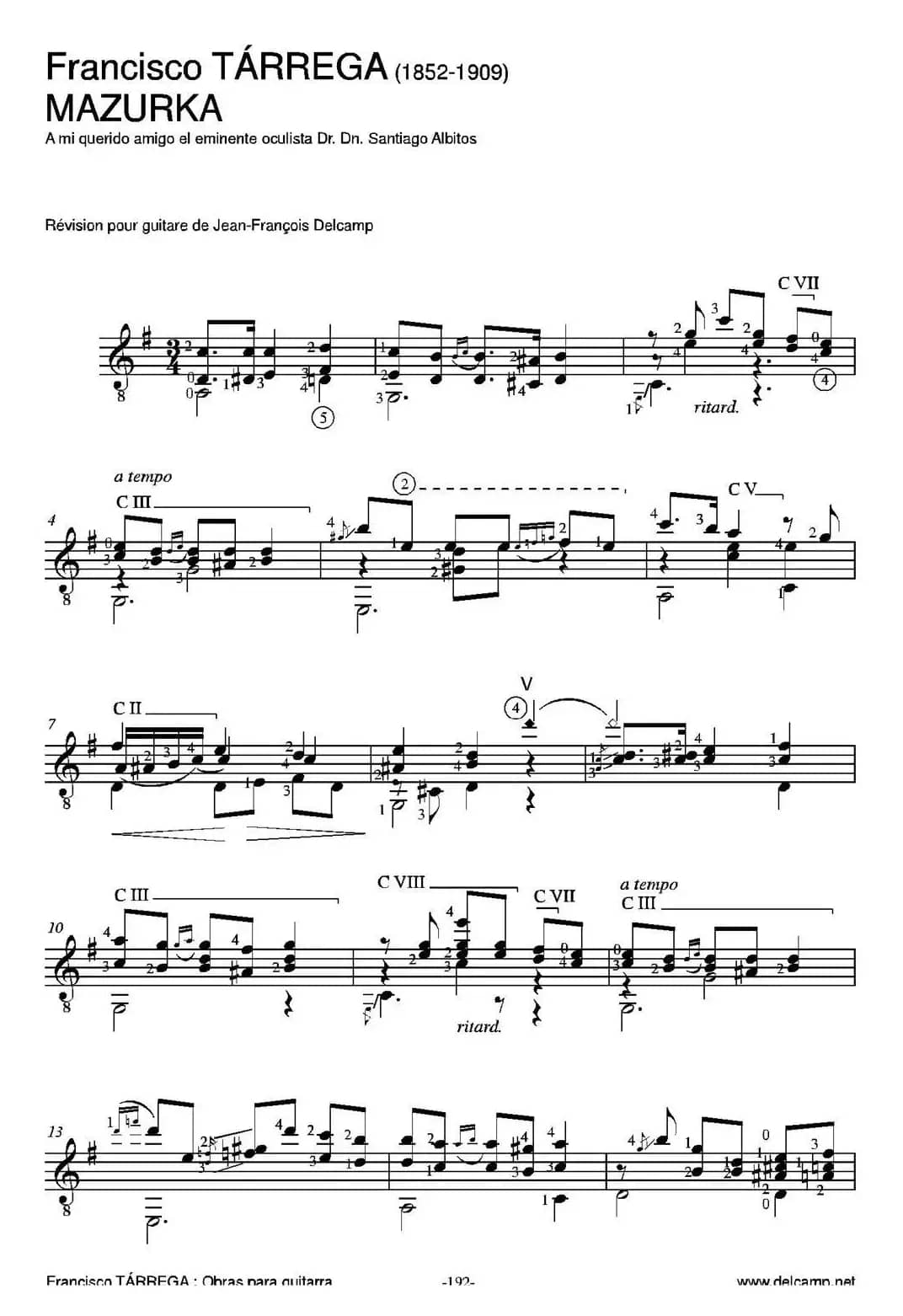 MAZURKA(A mi querido amigo el eminente oculista Dr.Dn.Santiago Albitos)（古典吉他）