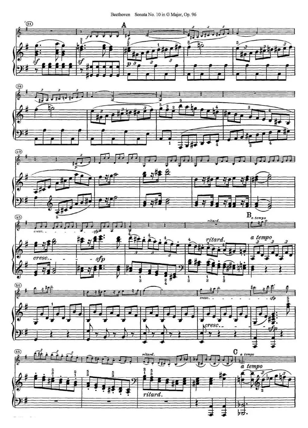 Violin Sonata No.10 in G Major Op.96（小提琴+钢琴伴奏）