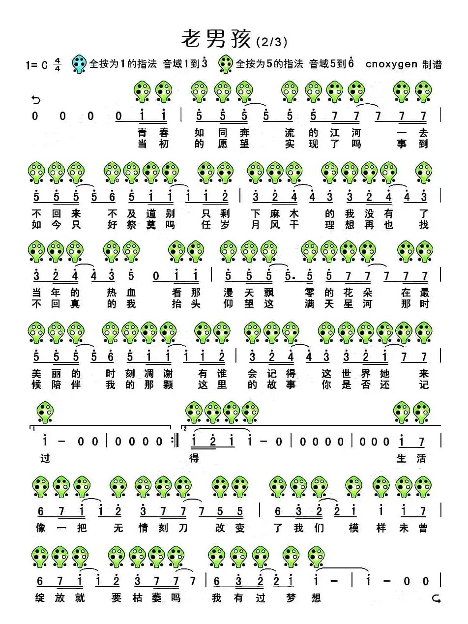 老男孩（六孔陶笛谱）