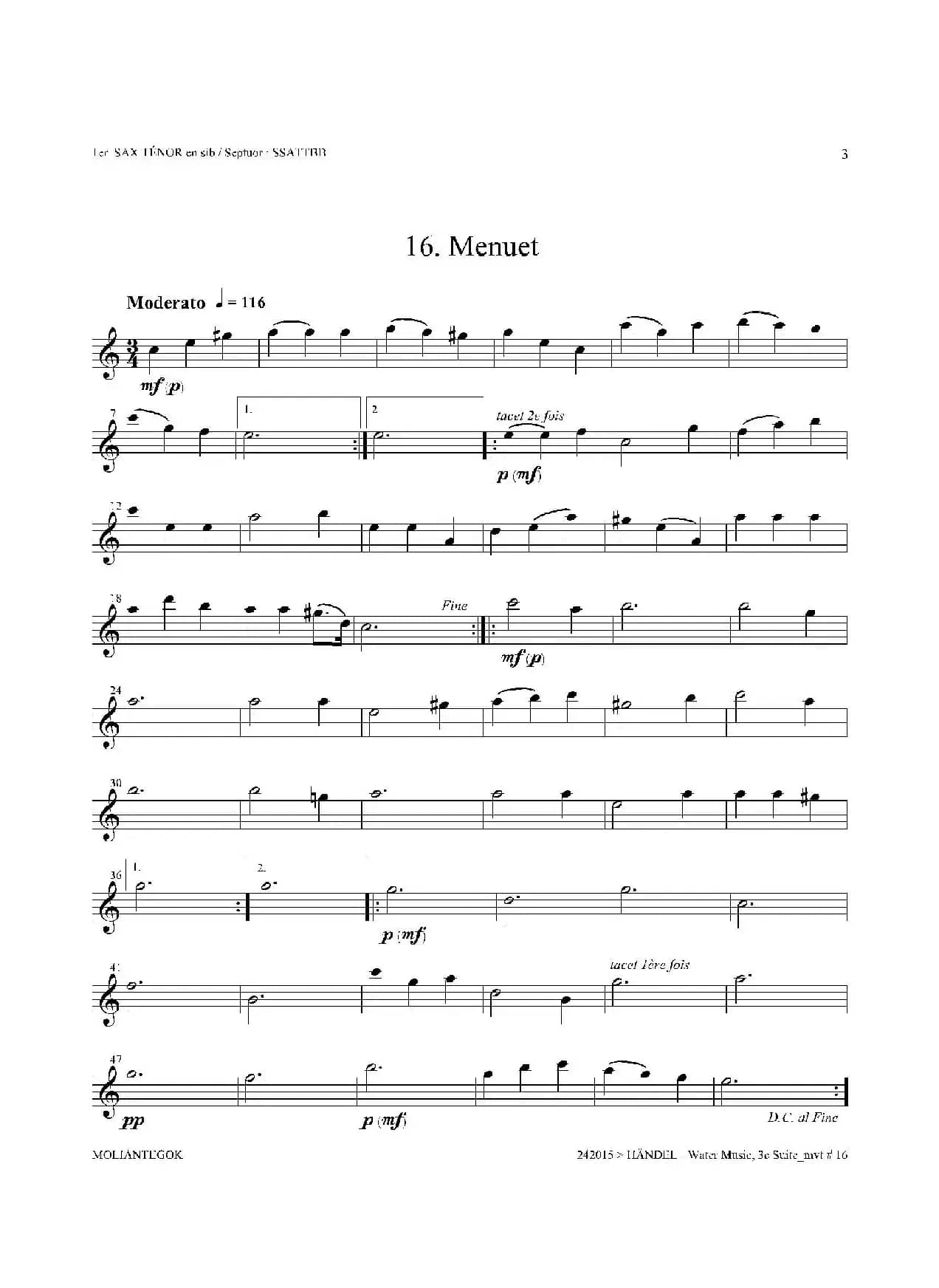 Water Music（HWV.350 No.3）（第一次中音萨克斯）