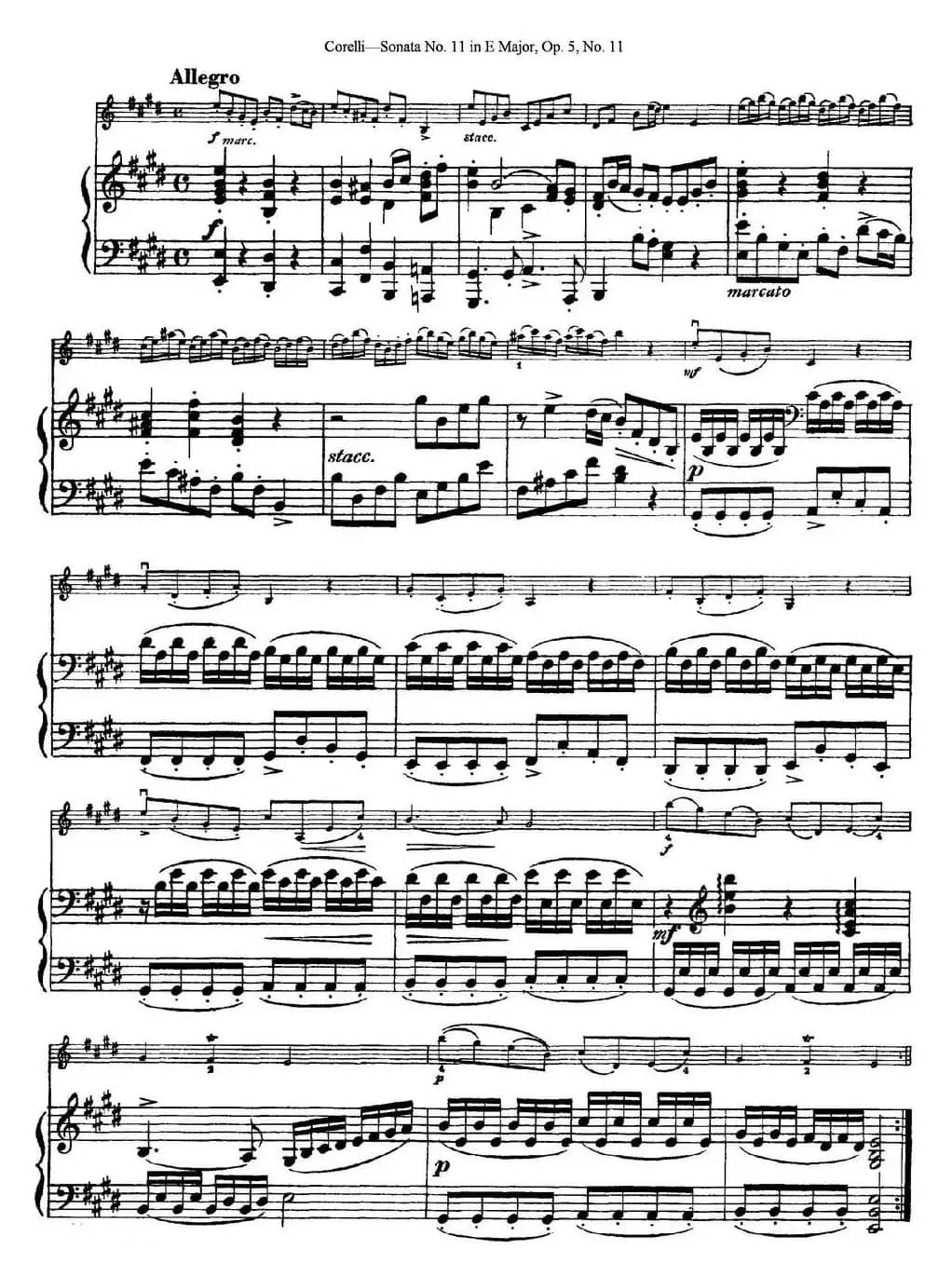 Sonata No.11 in E Major Op.5 No.11（小提琴+钢琴伴奏）