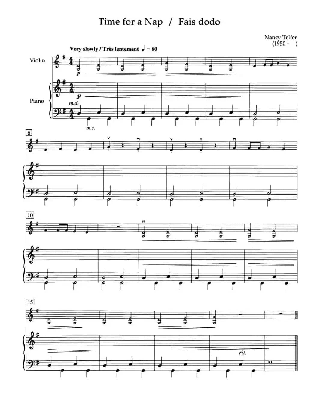 Nancy Telfer-Time for a Nap（加拿大小提琴考级·预备级）