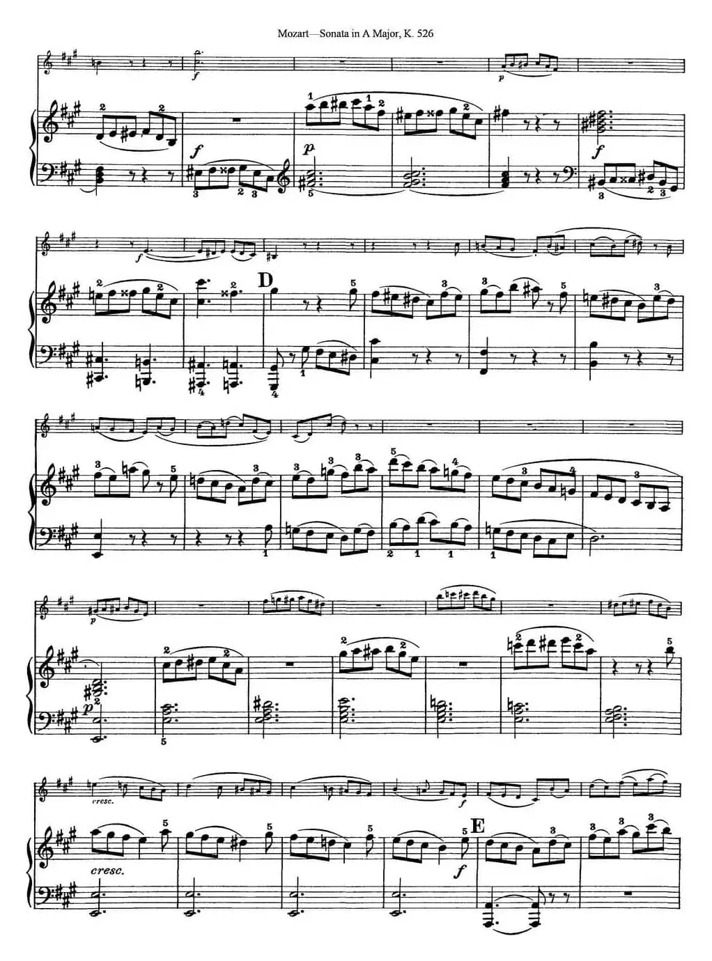 Violin Sonata in A Major K.526（小提琴+钢琴伴奏）