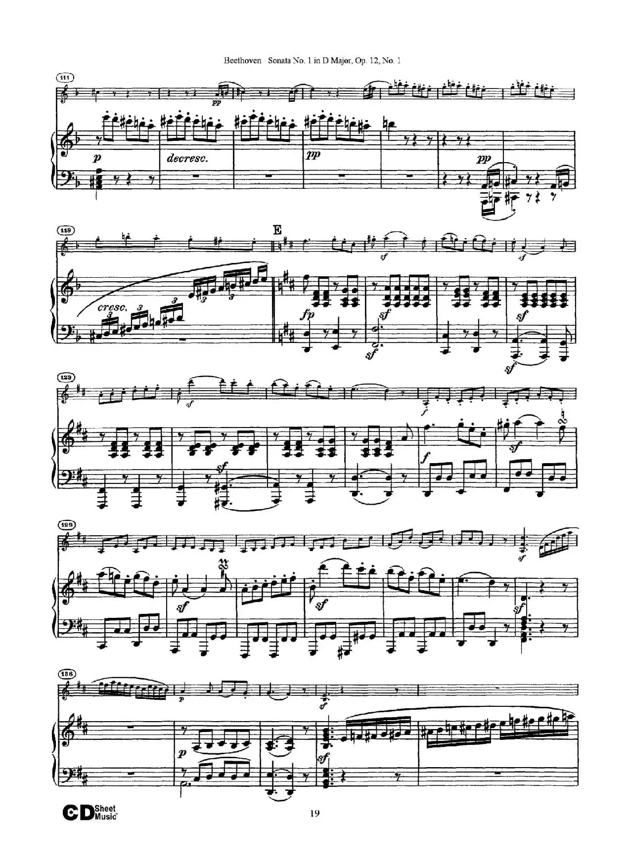 D大调第一小提琴奏鸣曲（Sonata No.1 in D Major Op.12,No.1）（小提琴+钢琴伴奏）