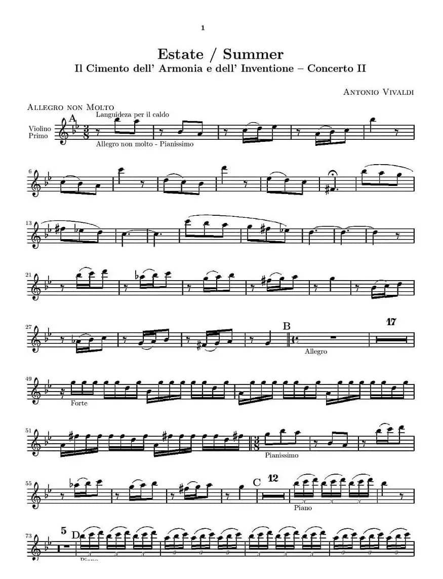 维瓦尔第“四季套曲”之夏（第一小提琴谱）