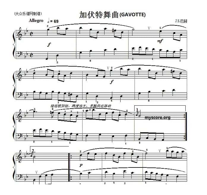 巴赫初级钢琴曲之二十：加伏特舞曲