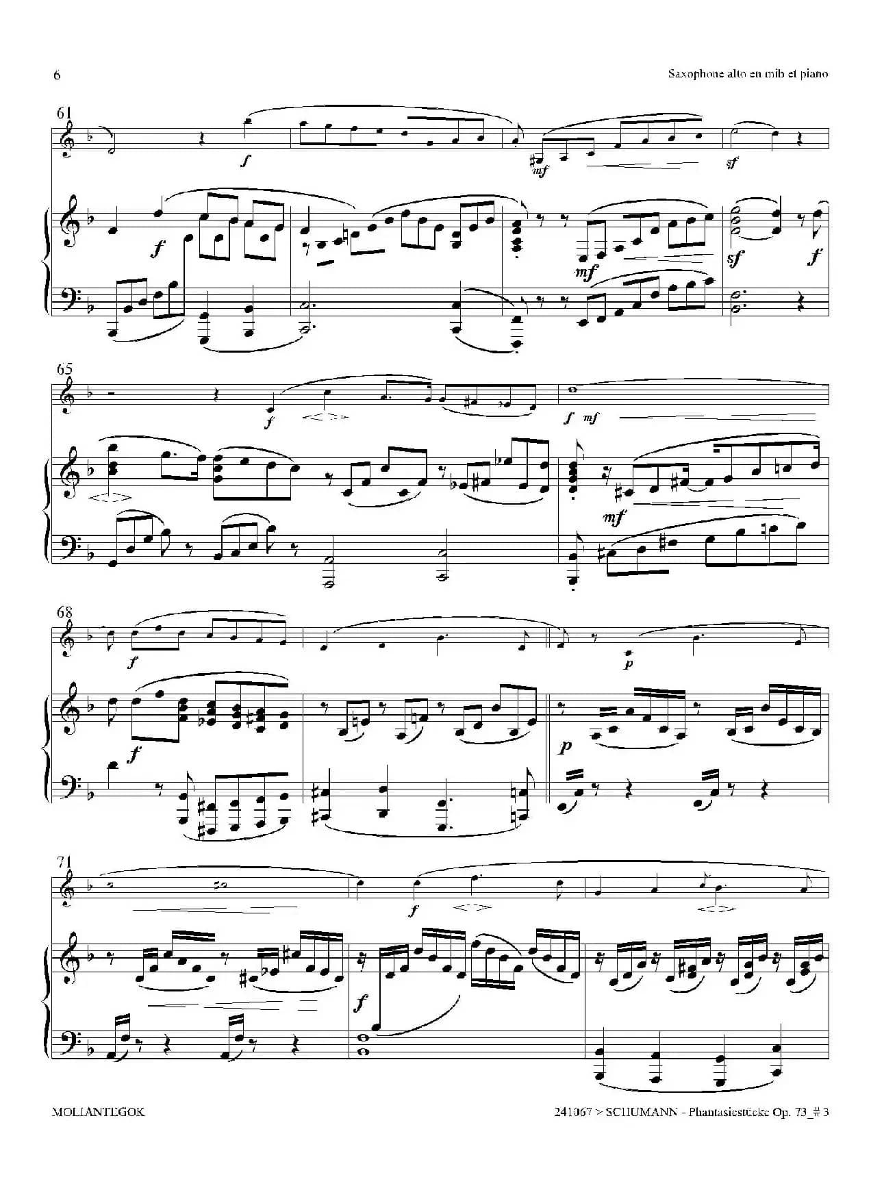 舒曼幻想曲三首 Op73（Ⅲ）（中音萨克斯+钢琴伴奏）