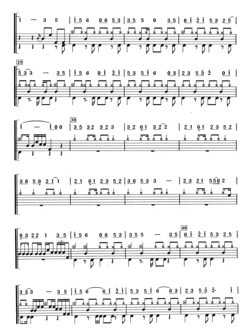 北京欢迎你（架子鼓、主旋律+鼓谱）