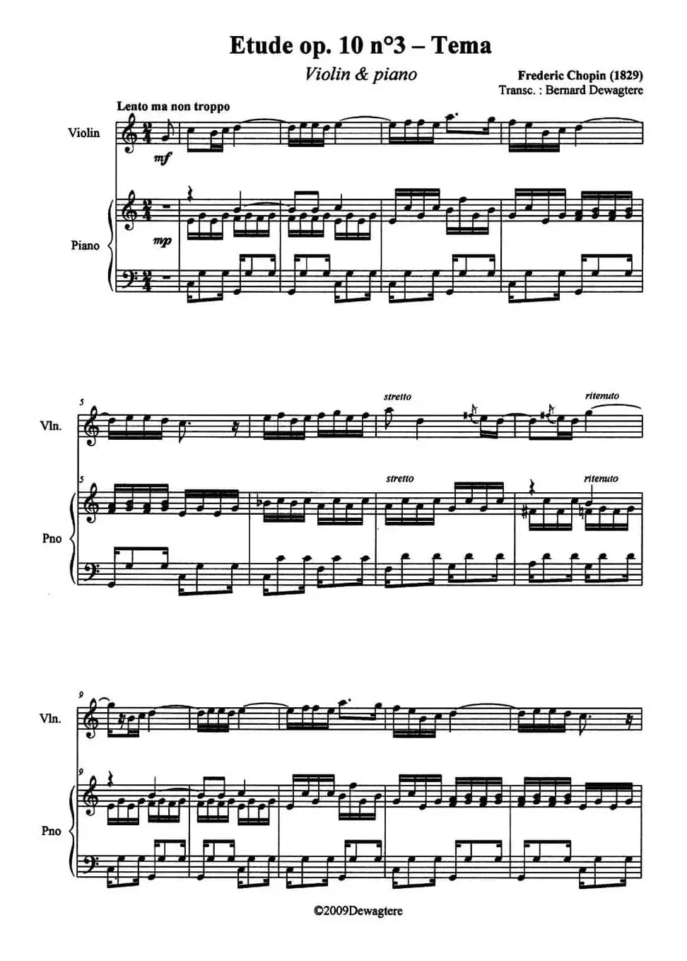 Etude Op.10 No.3-Tema（离别曲）（小提琴+钢琴伴奏）