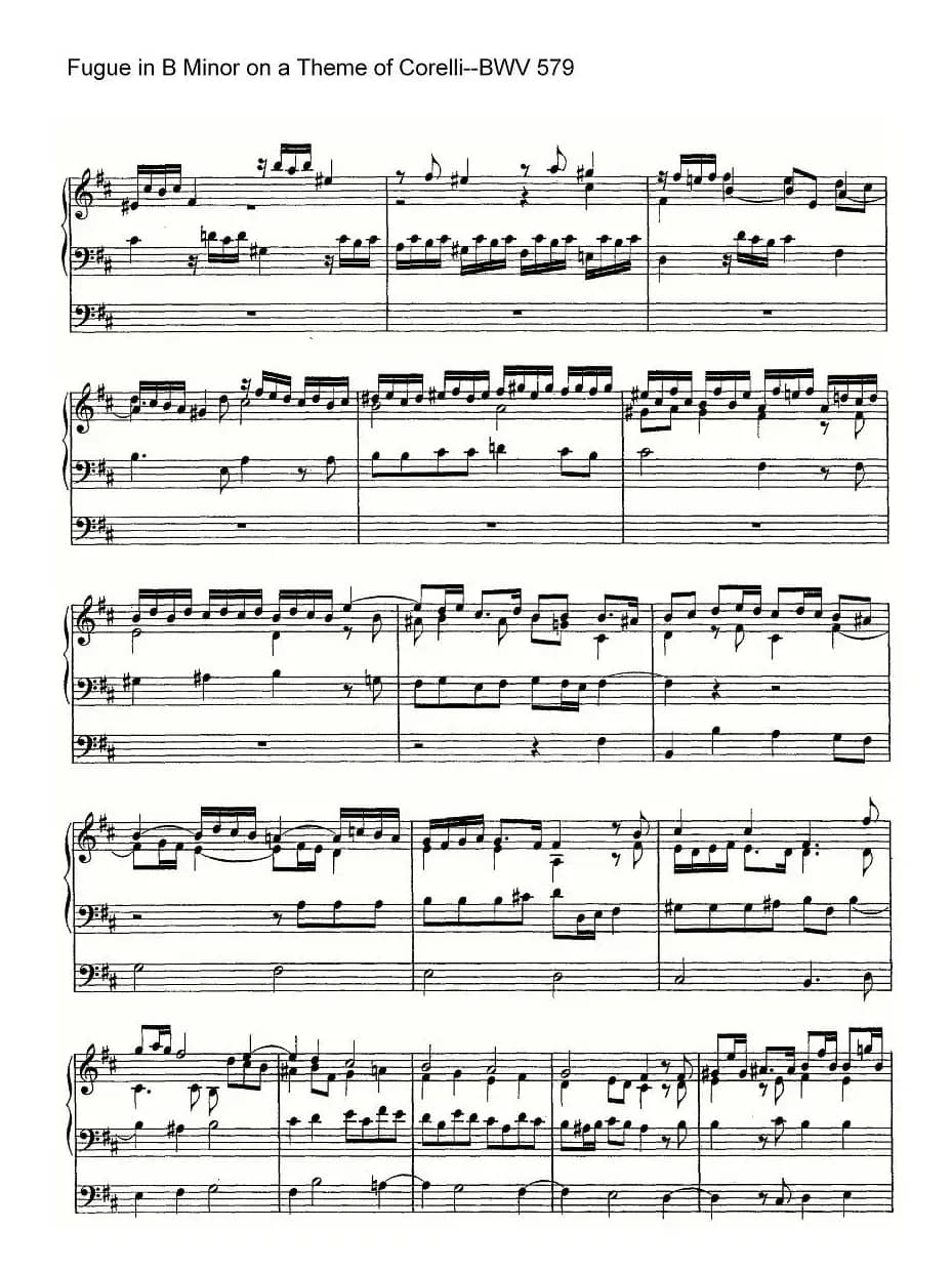 Fugue in B Minor on a Theme of Corelli--BWV 579（管风琴谱）