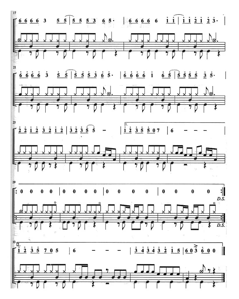 一个师傅三个徒弟（架子鼓、主旋律+鼓谱）