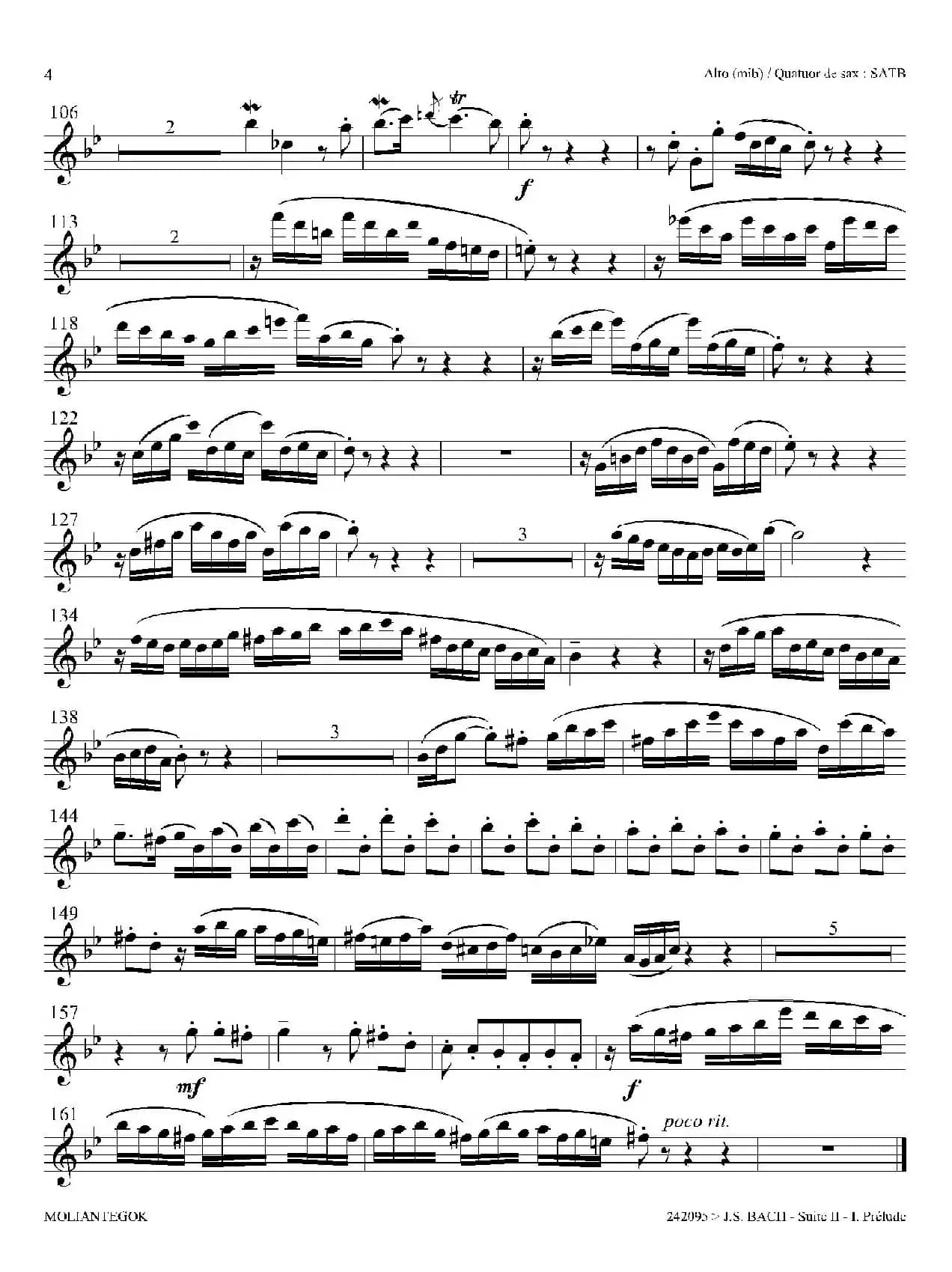 Suite anglaise No 2,BWV 807（法国组曲之二·前奏曲）（中音萨克斯分谱）