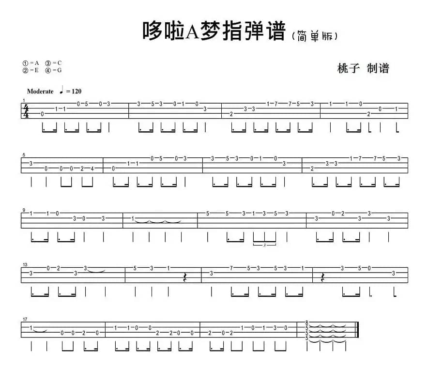 哆啦A梦（尤克里里指弹谱、简单版）