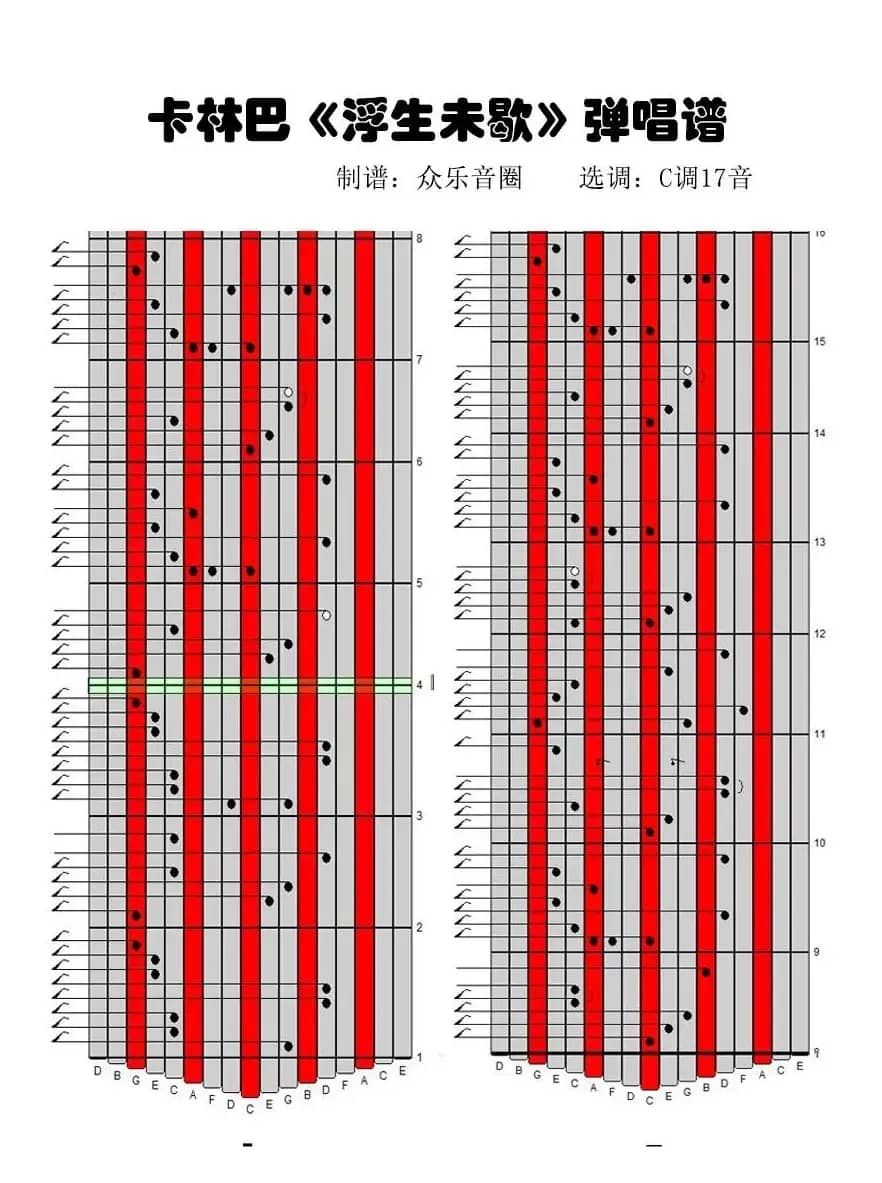 浮生未歇（17音卡林巴琴谱、弹唱演奏）