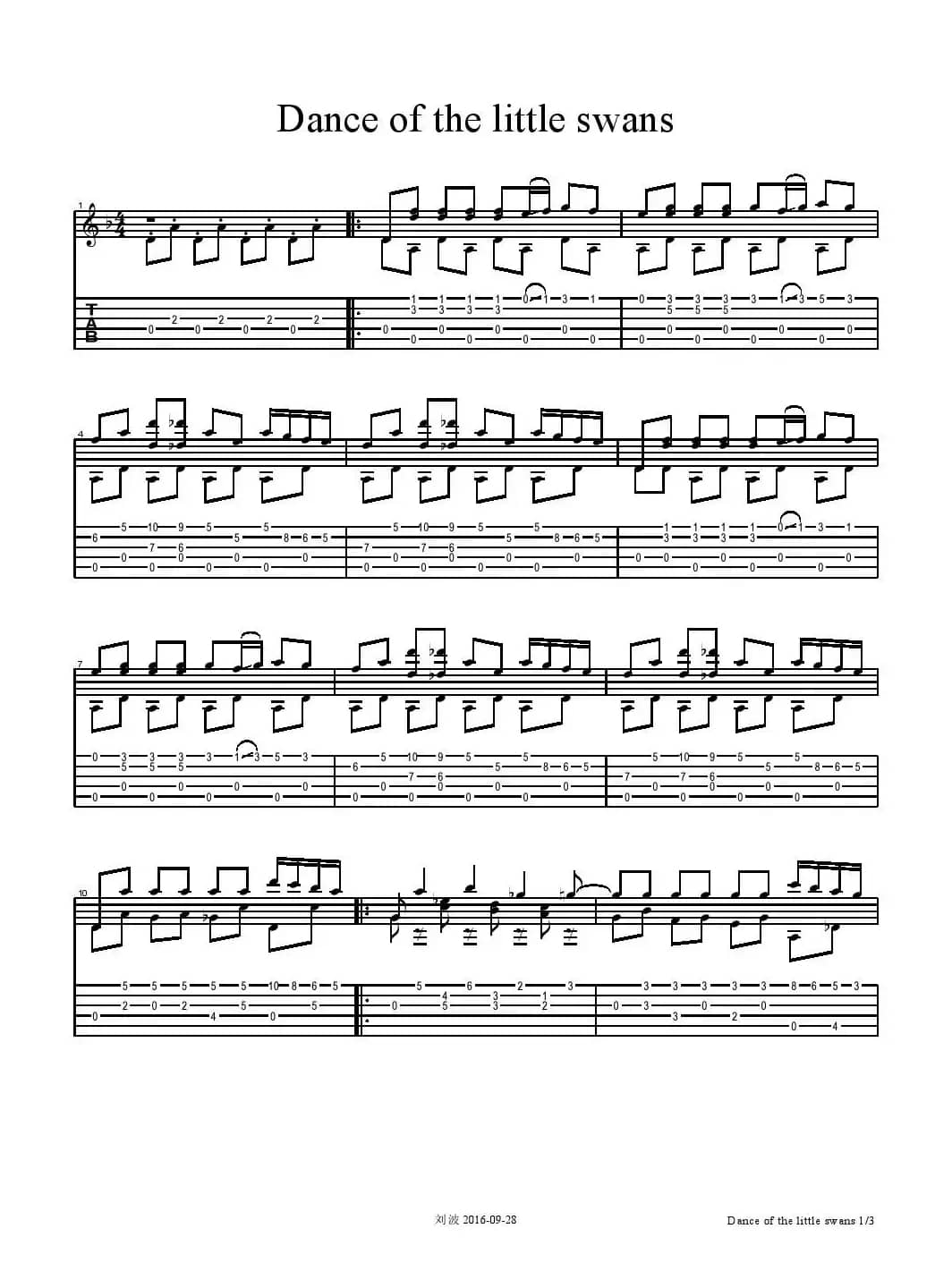Dance of the little swans（五线谱+六线谱）