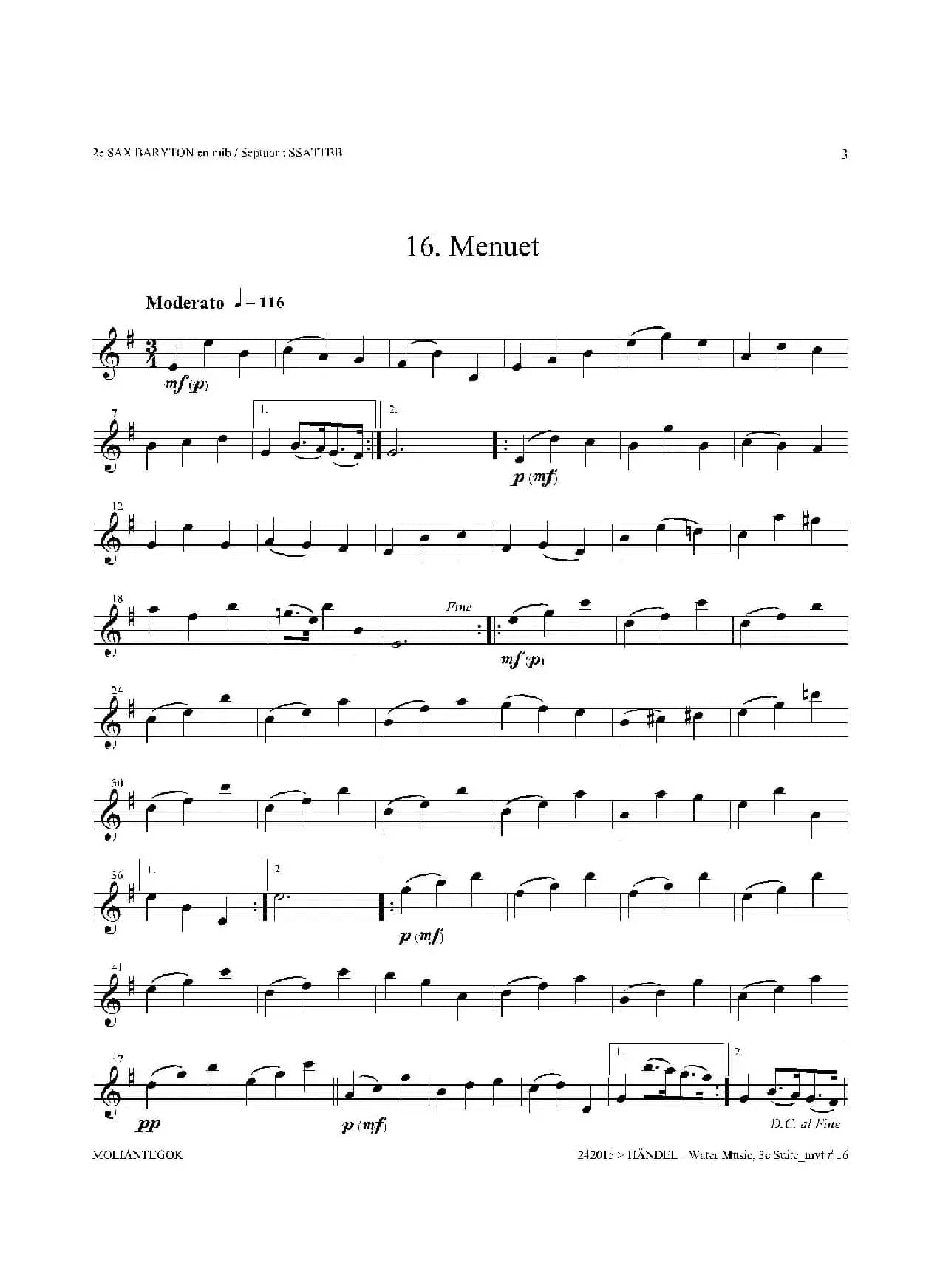 Water Music（HWV.350 No.3）（第二上低音萨克斯）