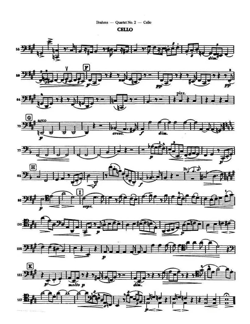 勃拉姆斯《Quartet No.2》Op.51（大提琴谱）