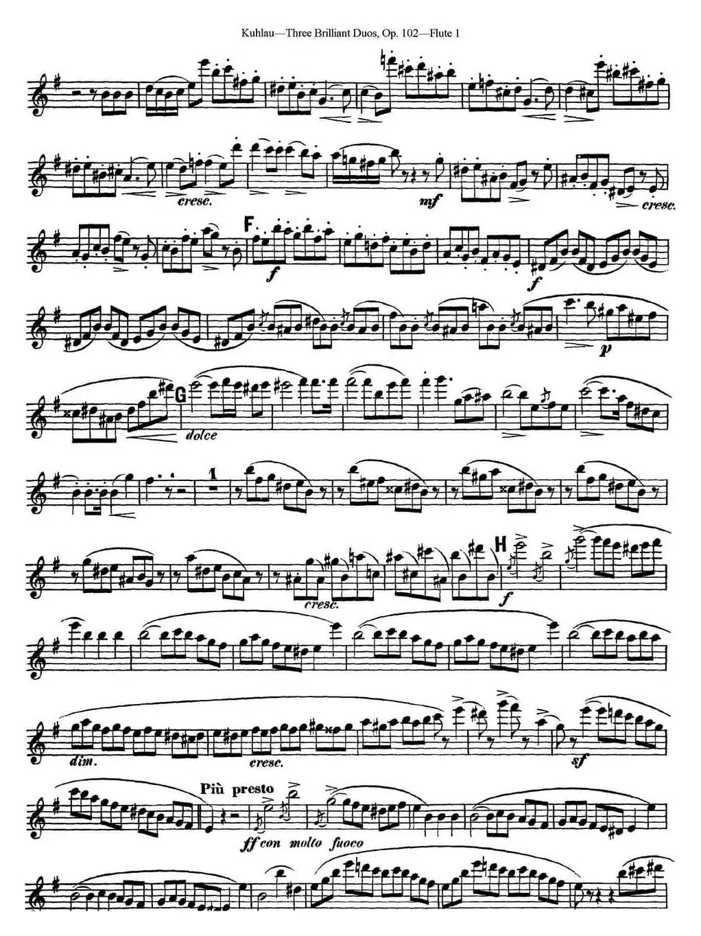 库劳长笛二重奏练习三段OP.102——Flute 1（NO.2）