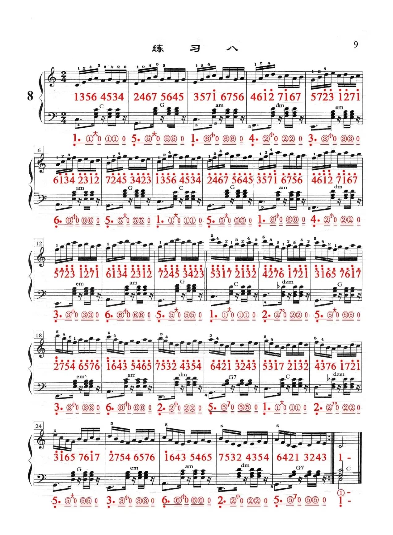哈农《手风琴手指练习》之八（五线谱+简谱）