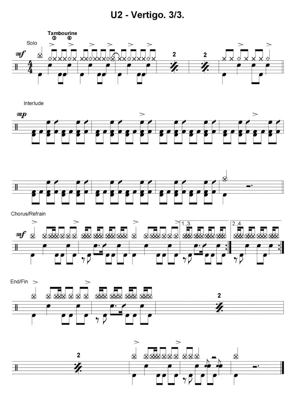 爵士鼓谱：U2 - Vertigo