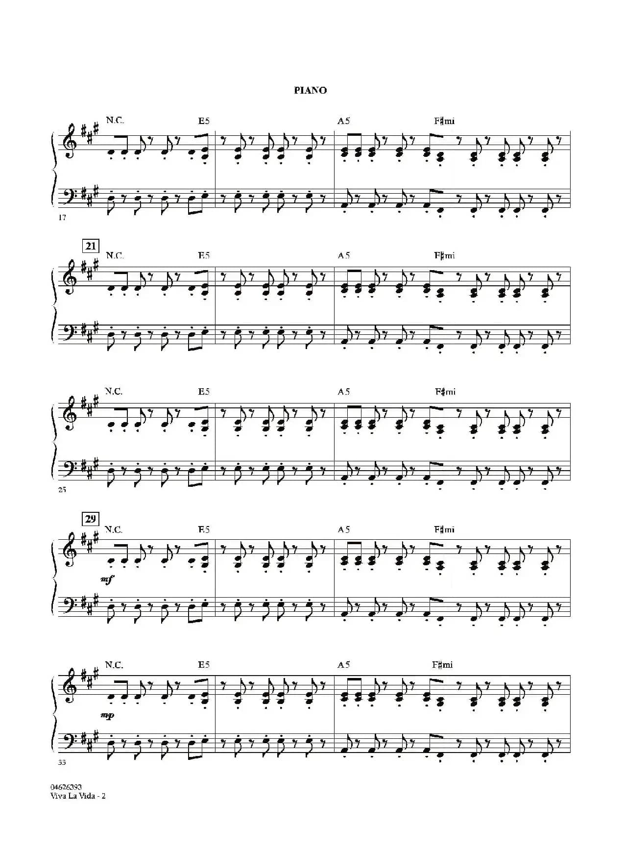 VIVA LA VIDA（钢琴分谱）