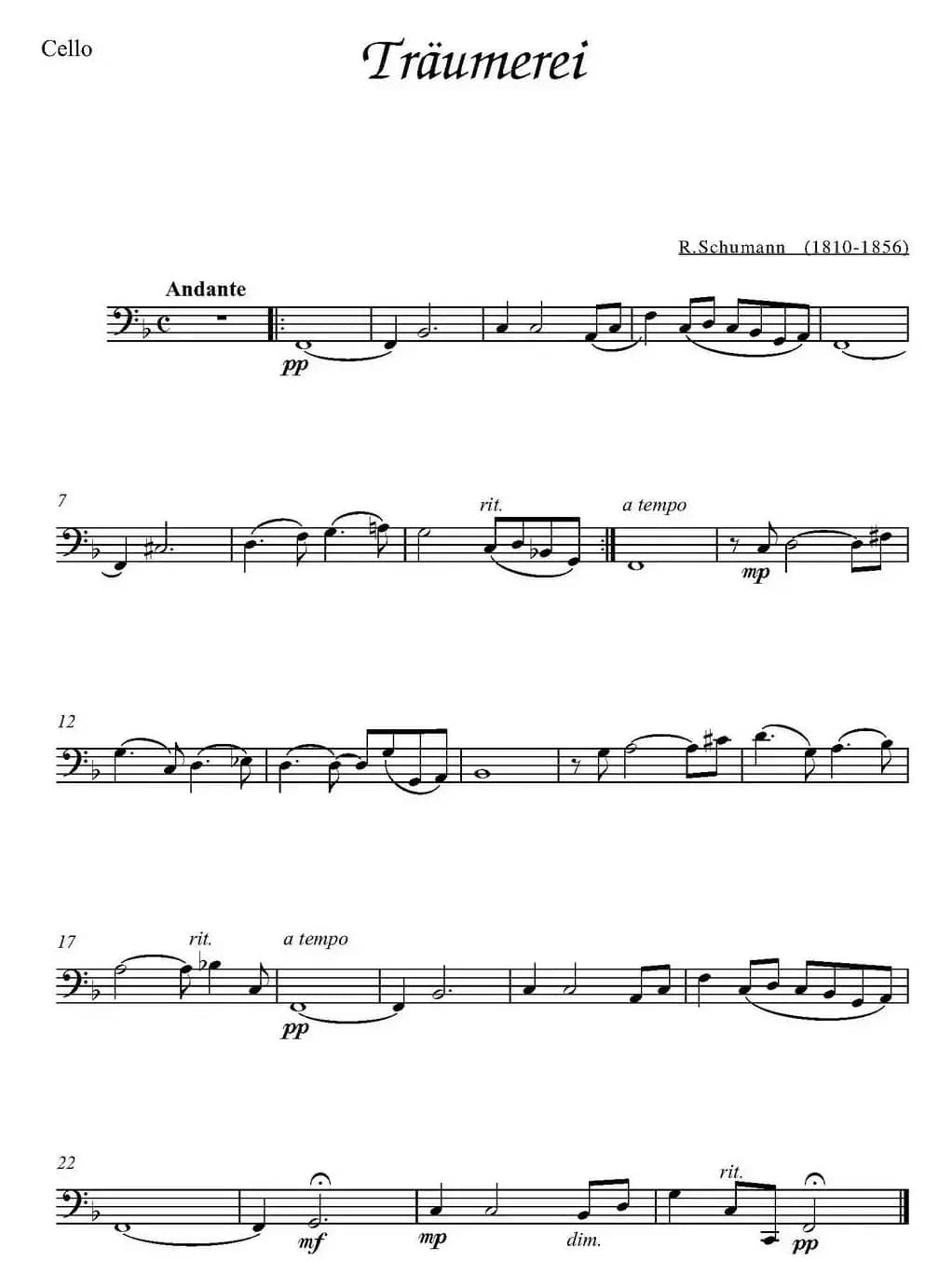 Traumerei（大提琴分谱）