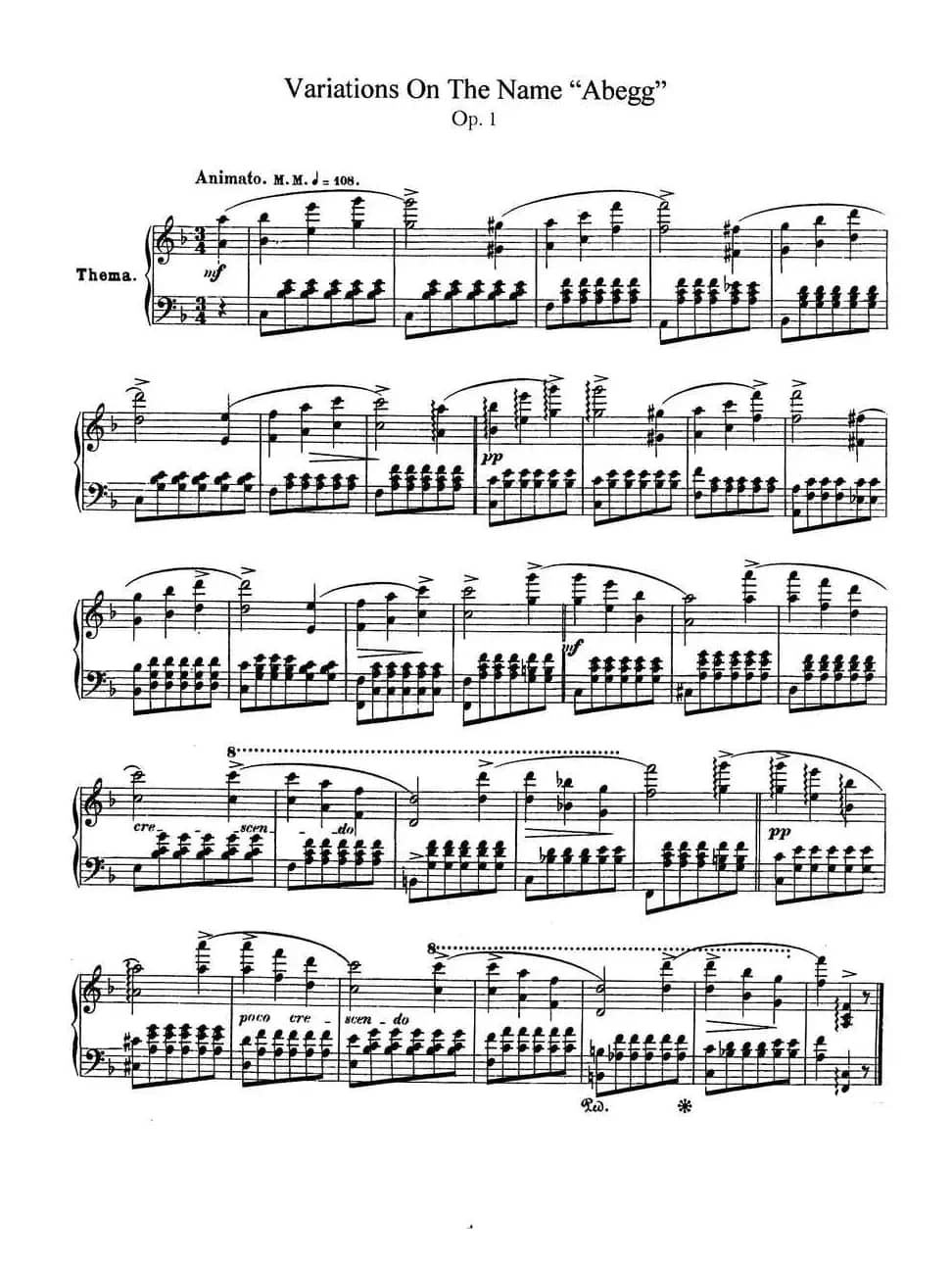 Abegg Variations Op.1（阿贝格变奏曲）
