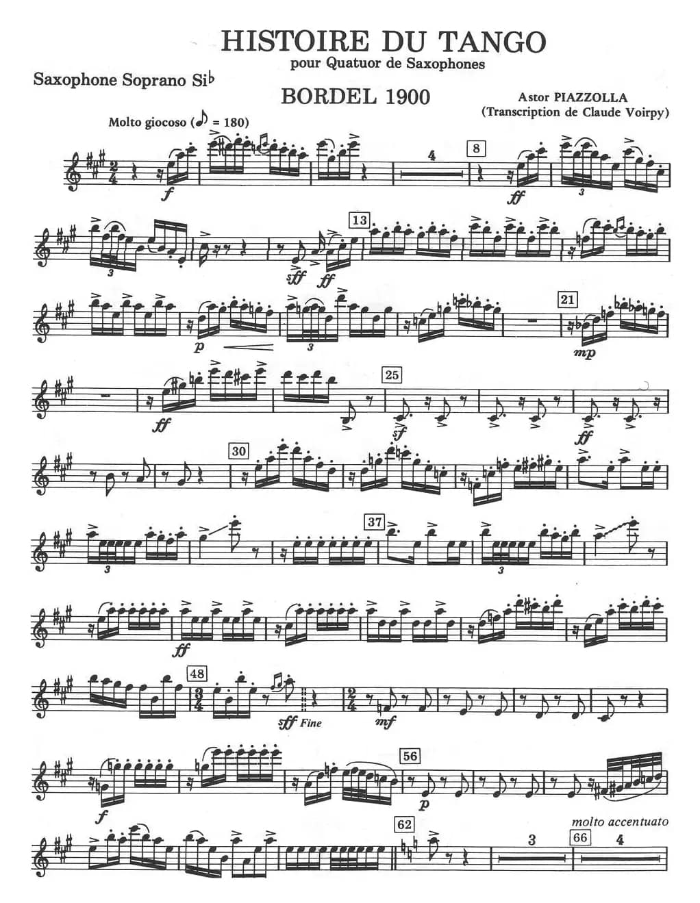 HISTOIRE DU TANGO（四重奏高音分谱）