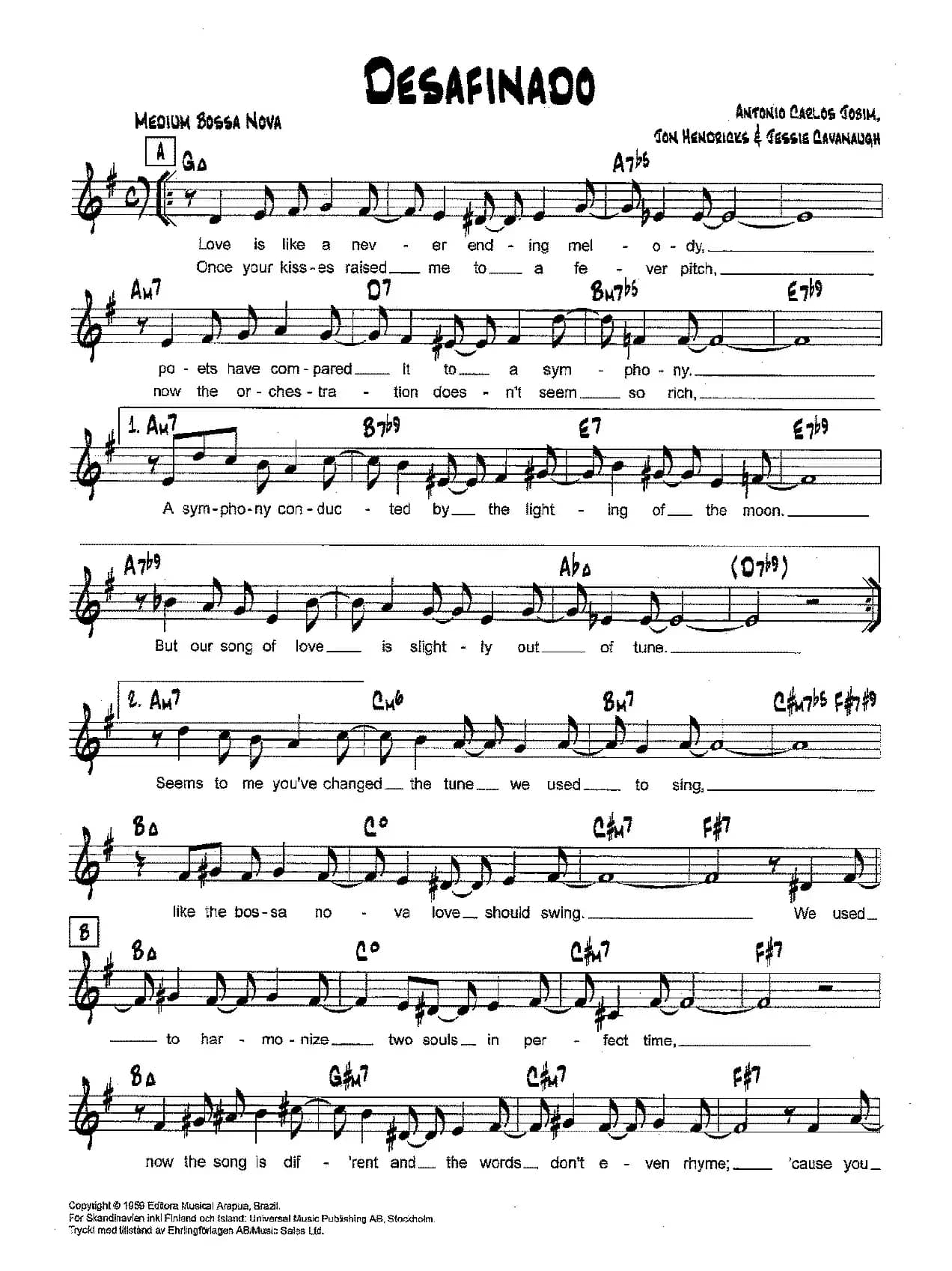 降B爵士乐谱：DESAFINADO