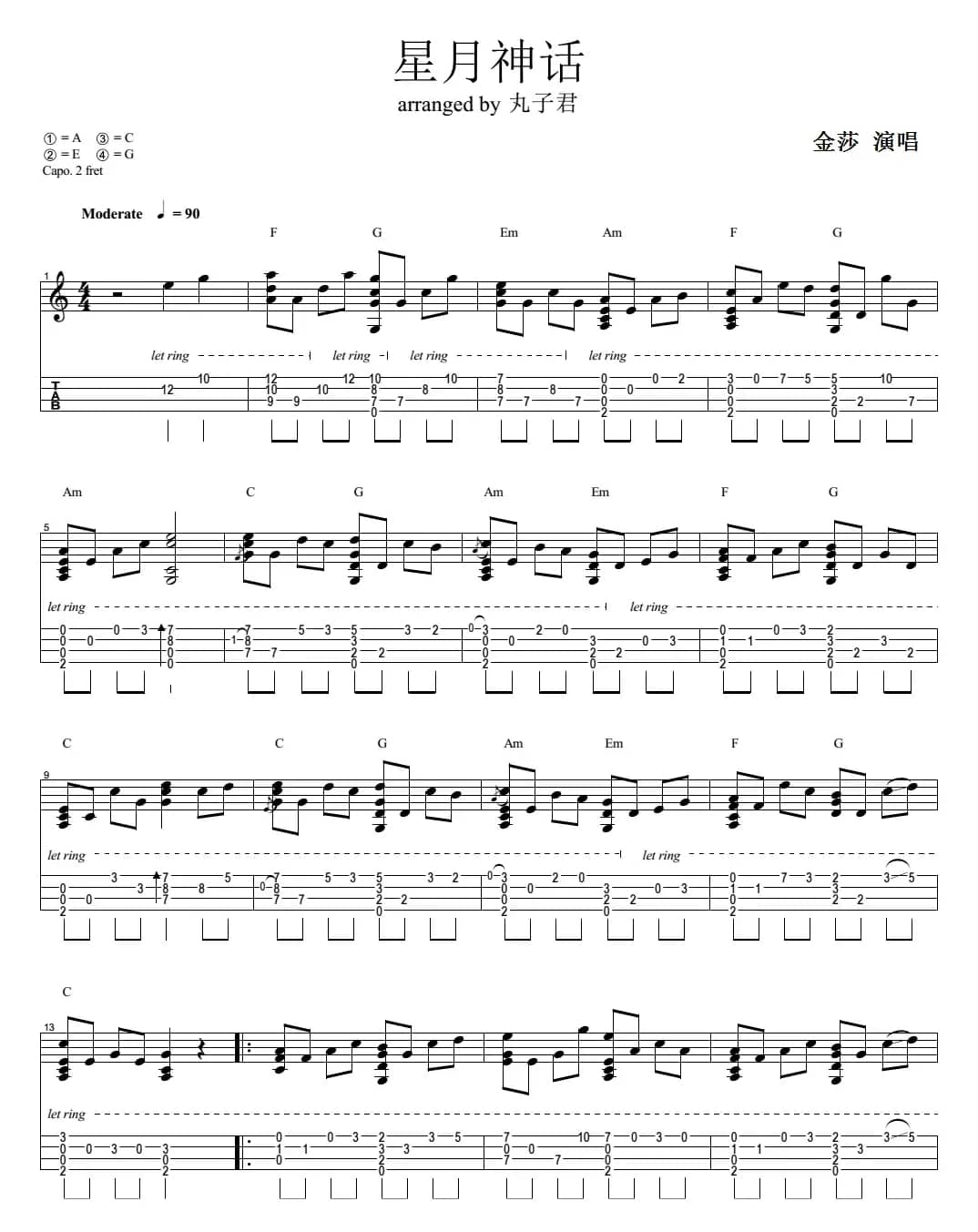 星月神话（尤克里里指弹谱）