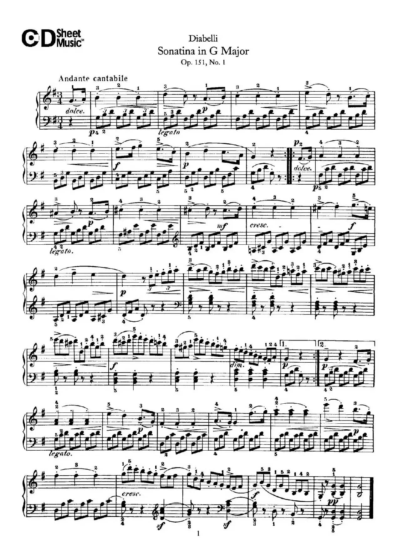 4 Piano Sonatinas（4首钢琴小奏鸣曲）（Op.151 No.1）