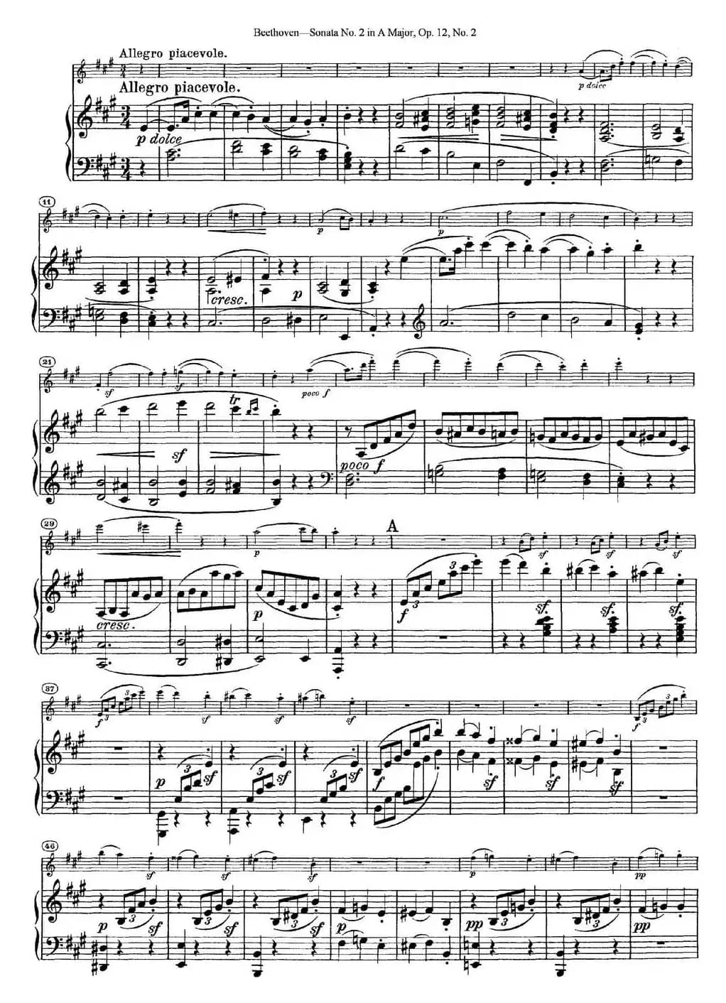 Violin Sonata No.2 in A Major Op.12 No.2（小提琴+钢琴伴奏）