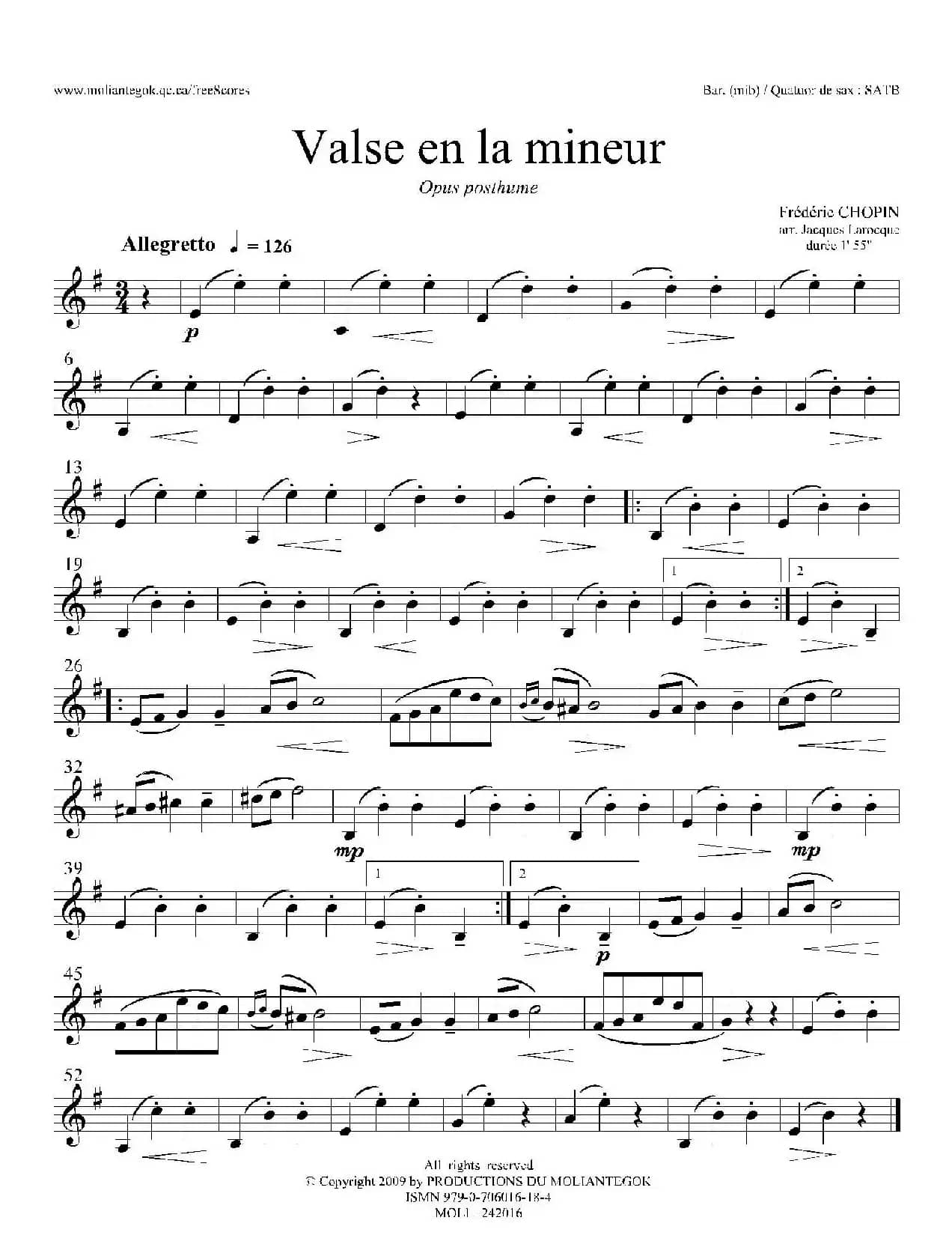 a小调圆舞曲 B.150（四重奏上低音萨克斯分谱）