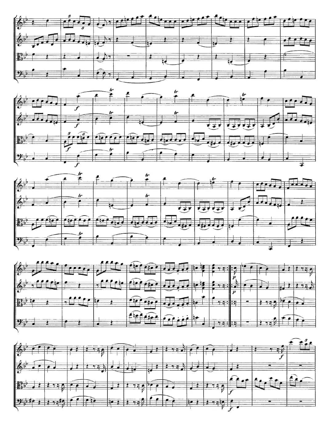 Mozart《Quartet No.12 in Bb Major,K.172》（总谱）
