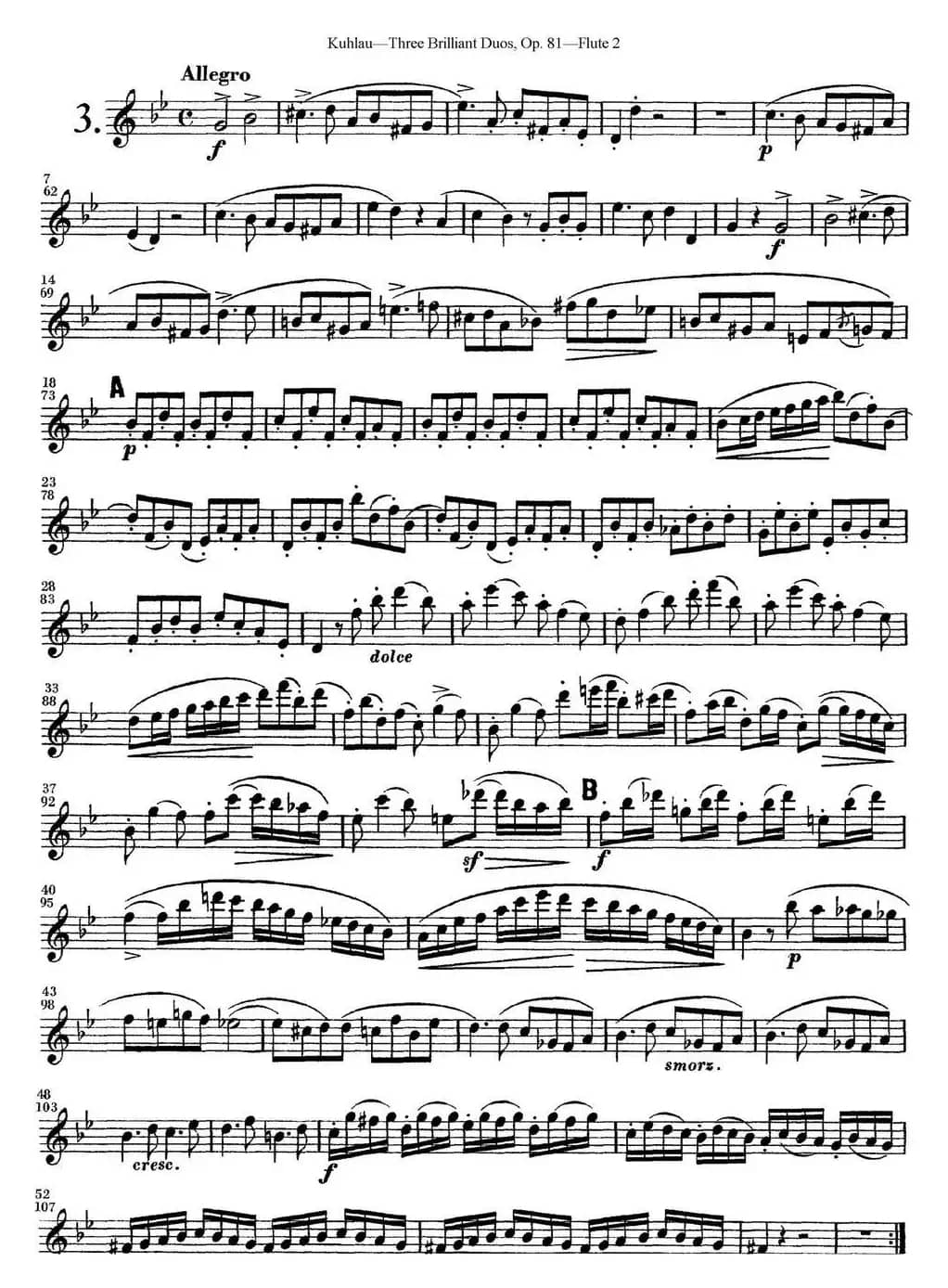 库劳长笛二重奏练习三段OP.81——Flute 2（NO.3）