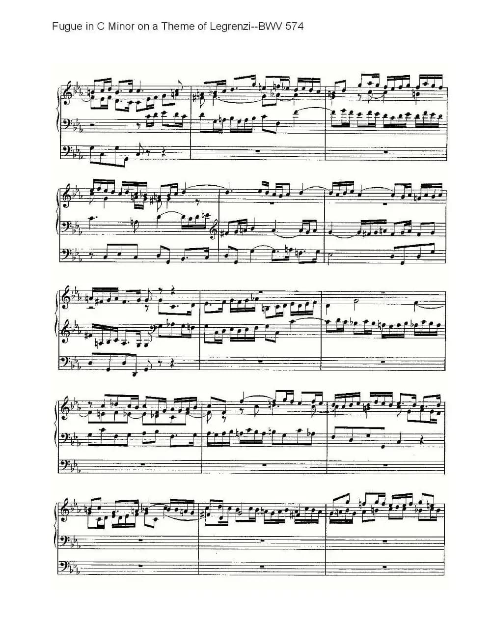  Fugue in C Minor on a Theme of Legrenzi--BWV 574 （管风琴谱）