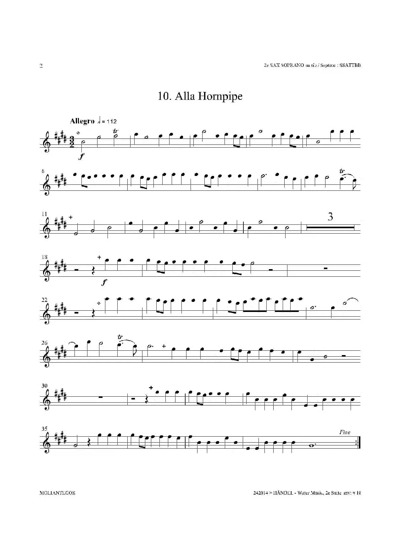 Water Music（HWV.349 No.2）（第二高音萨克斯）
