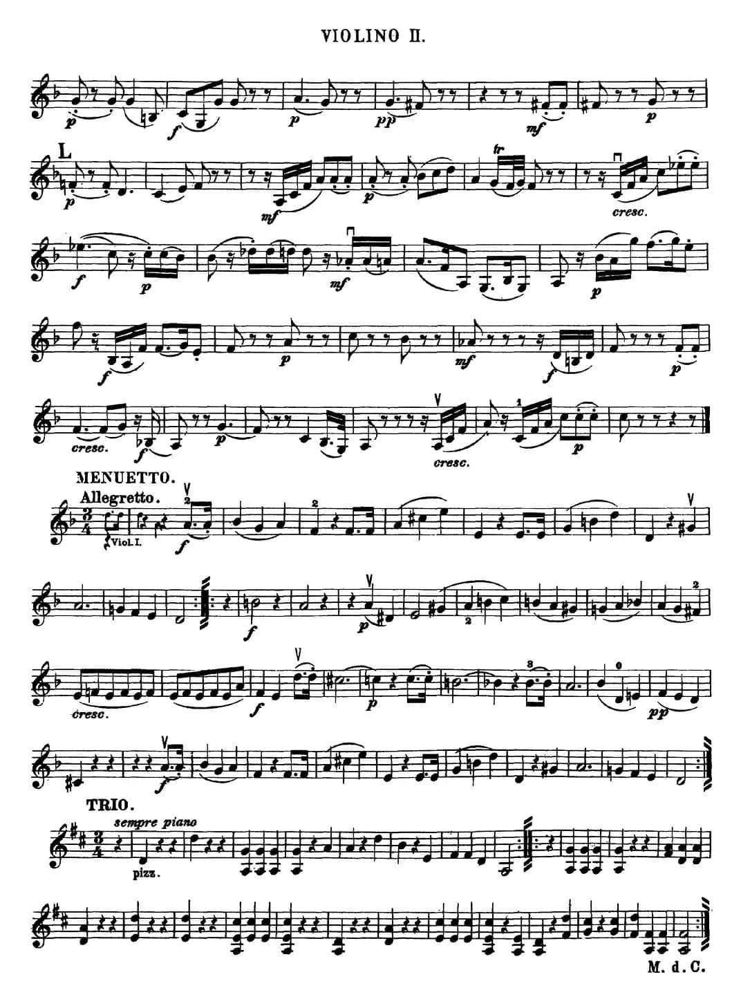 Mozart《Quartet No.15 in D Minor,K.421》（Violin 2分谱）