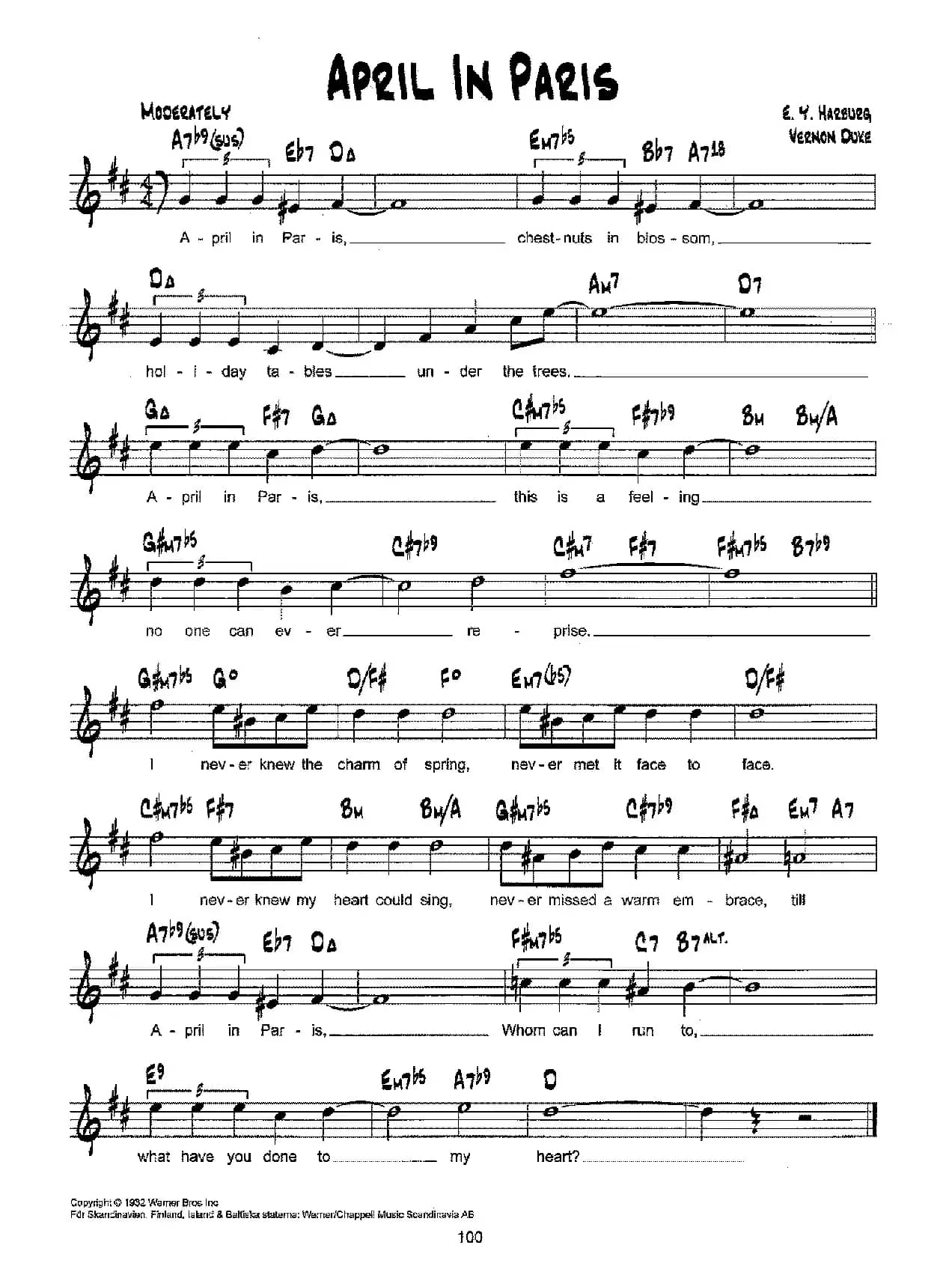 降B爵士乐谱：APRIL IN PARIS