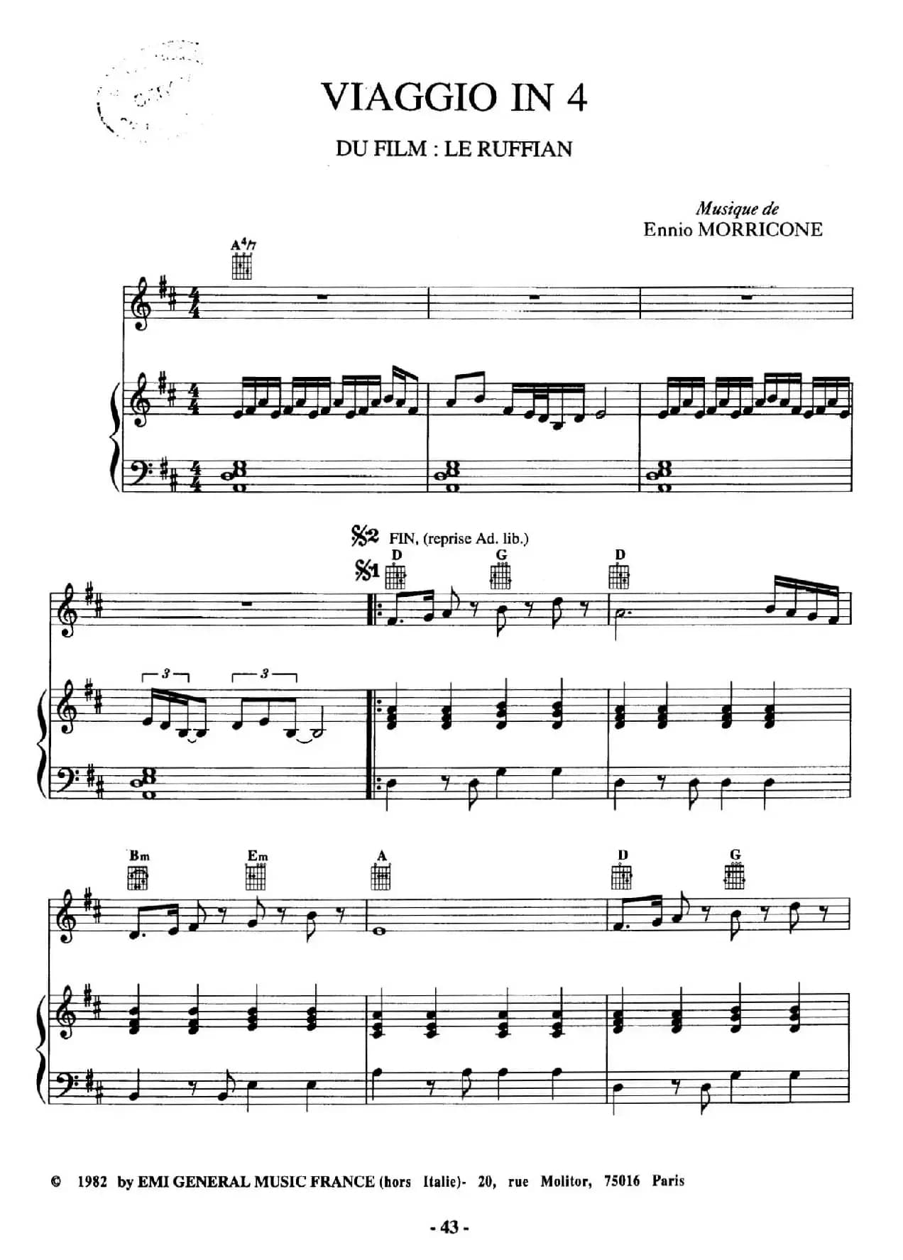 电影配乐大师莫瑞康最佳20首钢琴谱（Best of Ennio Morricone·13）