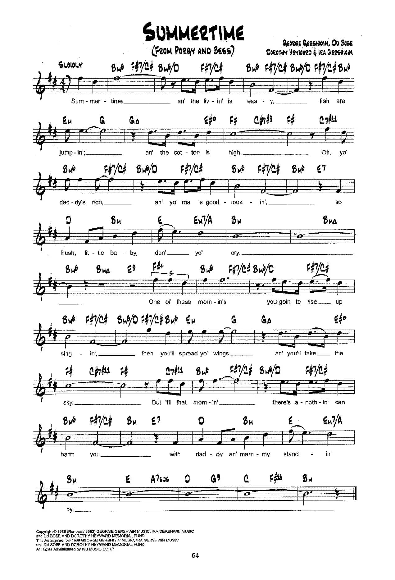 降B爵士乐谱：SUMMERTIME