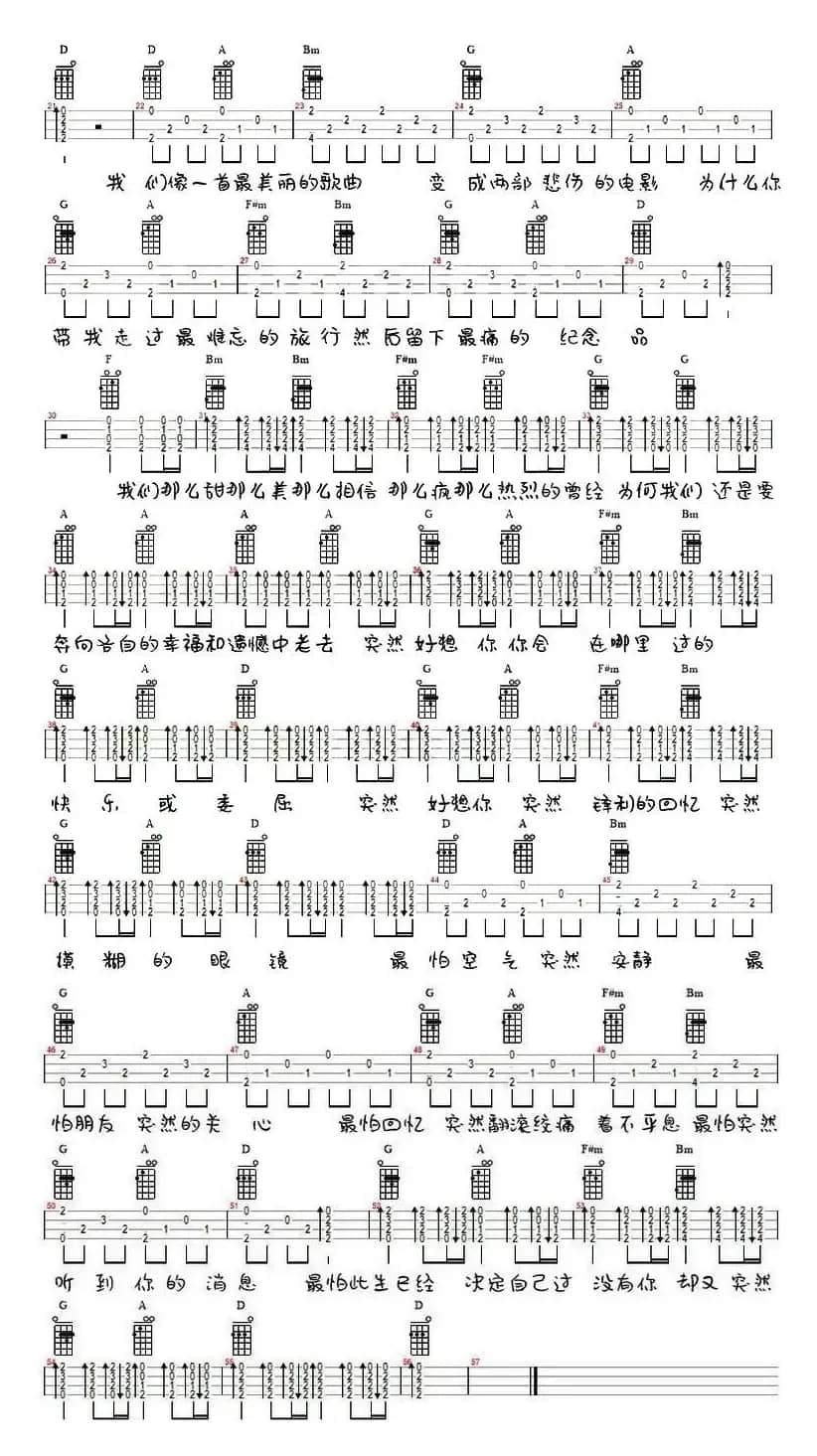 突然好想你（尤克里里弹唱谱）