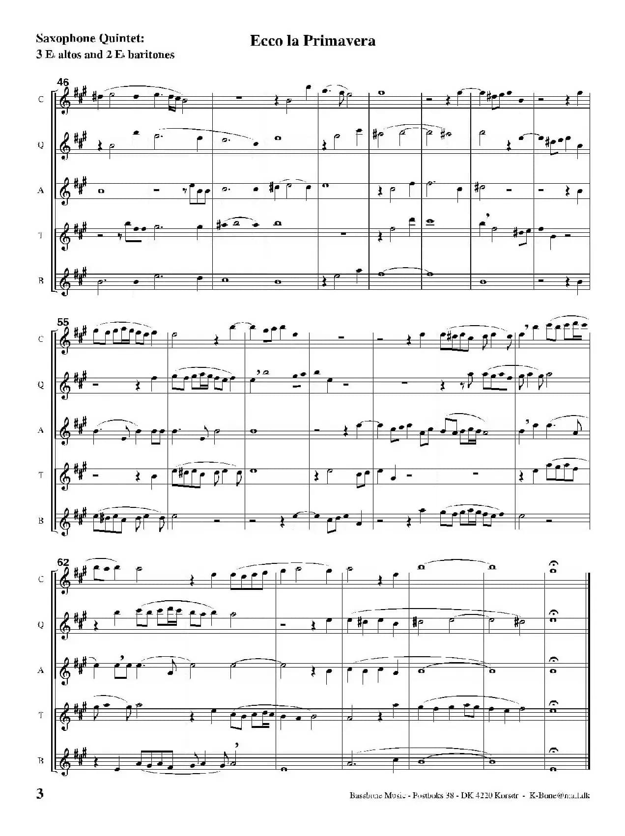 Ecco La Primavera（五重奏）