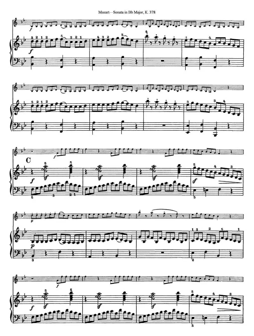 Violin Sonata in Bb Major K.378（小提琴+钢琴伴奏）